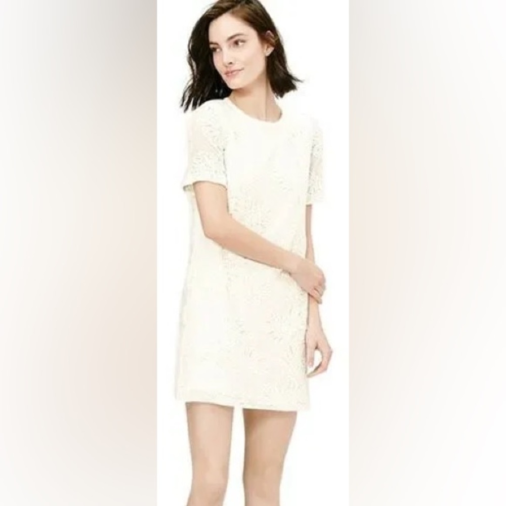 LOFT White palms Leaves Embroidered Shift Dress